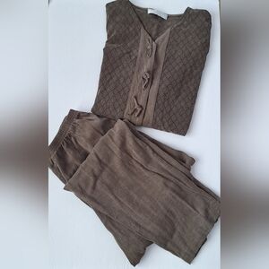 David Dart Lagenlook Pant Set Artsy Lounge Monochrome Brown Taupe Womens M/L